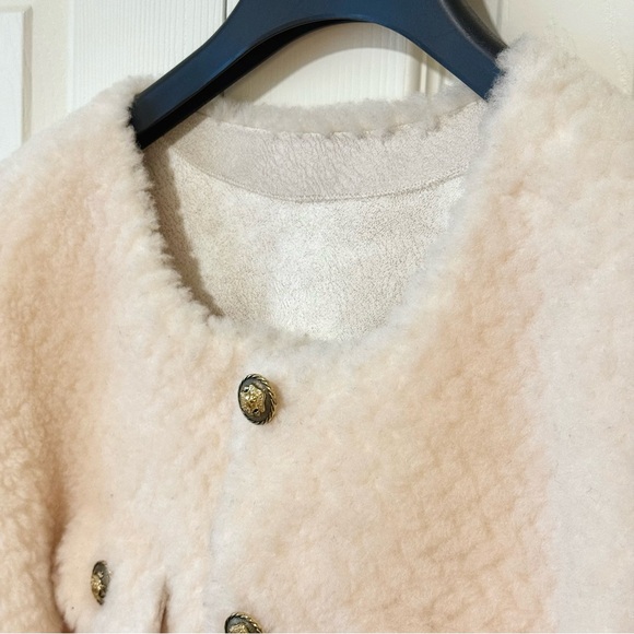 Cream Fuzzy Button-Front Jacket - Picture 6 of 13